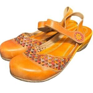 L'Artiste by Spring Step Women Orange Leather Funky Artsy Boho Sandals 37 US 6.5